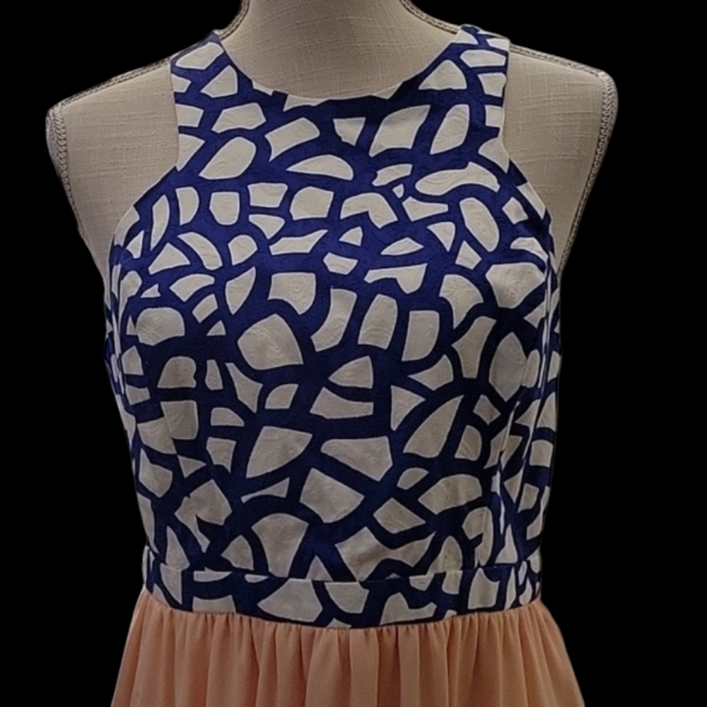 Jealous Tomato Chic Blue and Peach Halter Top Dress - Picture 2 of 4